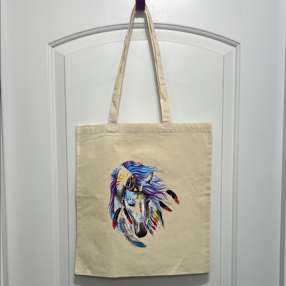 Handmade Colorful Unicorn Print Tote Bag